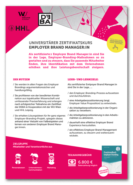 DEBA Employer Branding – Factsheet EBM Zertifikatskurs